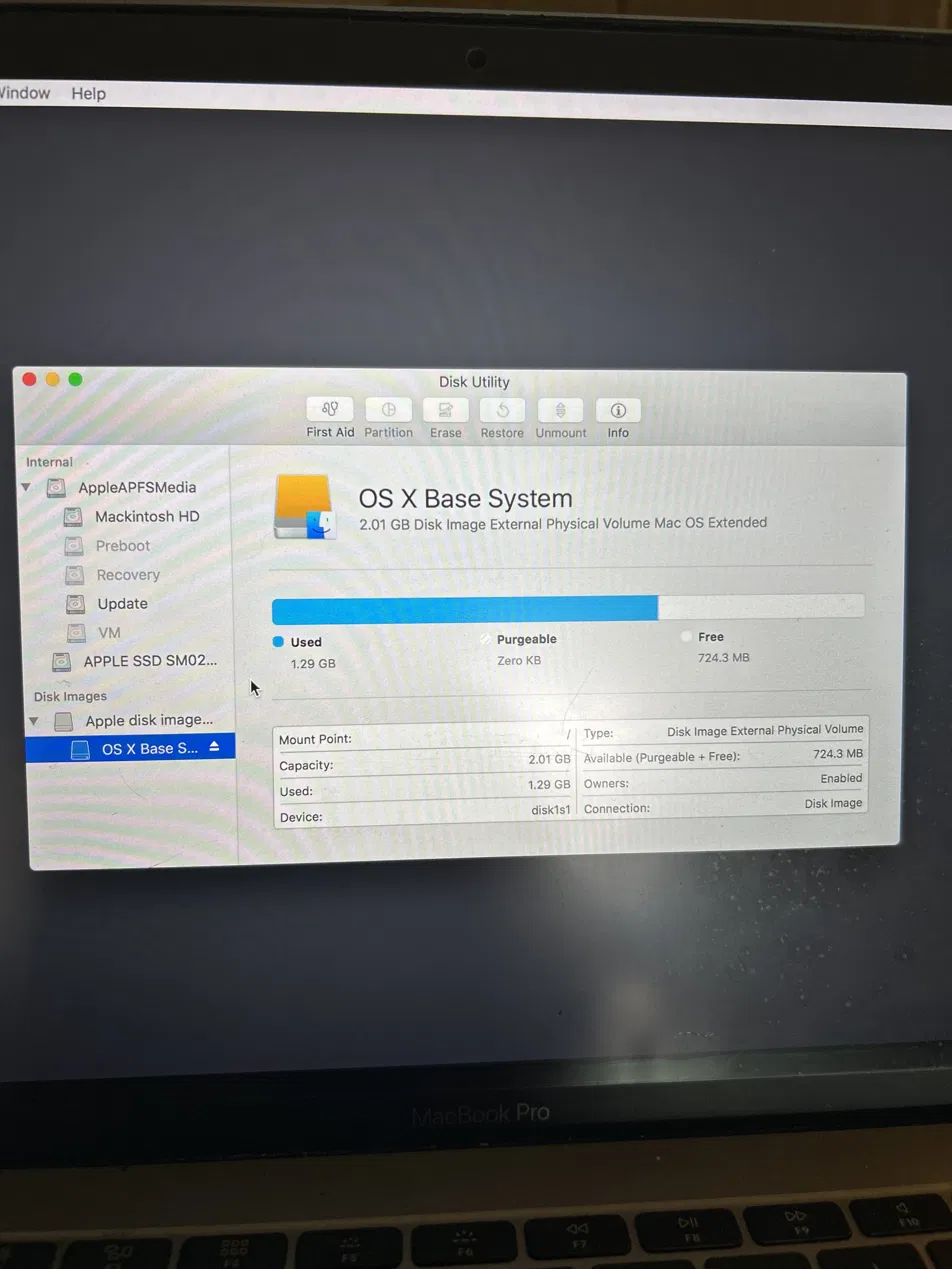 Disk Utility showing Macintosh HD, Preboot, Recovery volumes intact